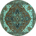 Round Persian Turquoise Traditional Rug, urb2839turq