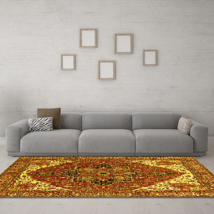 Machine Washable Persian Yellow Traditional Rug in a Living Room, wshurb2839yw