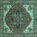 Square Machine Washable Persian Turquoise Traditional Area Rugs, wshurb2839turq