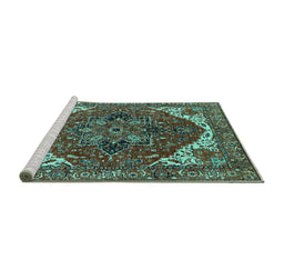 Sideview of Machine Washable Persian Turquoise Traditional Area Rugs, wshurb2839turq