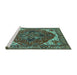 Sideview of Machine Washable Persian Turquoise Traditional Area Rugs, wshurb2839turq