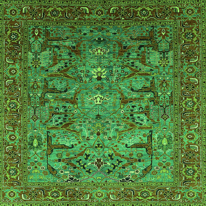 Square Machine Washable Oriental Green Traditional Area Rugs, wshurb2840grn