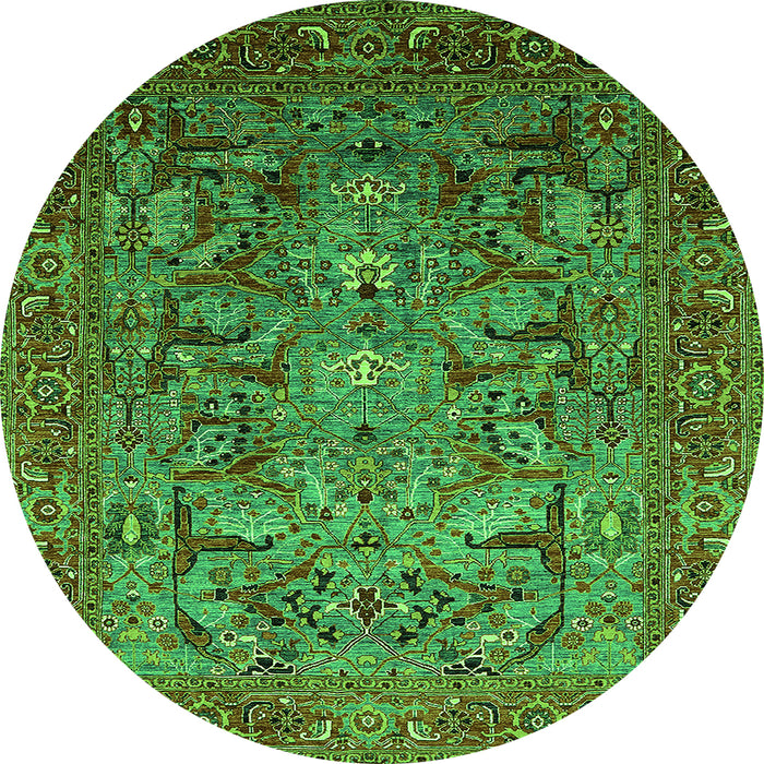 Round Oriental Green Traditional Rug, urb2840grn