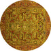 Round Machine Washable Oriental Yellow Traditional Rug, wshurb2840yw