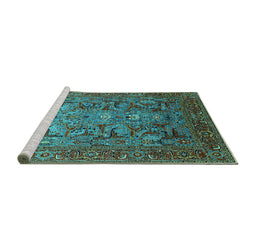 Sideview of Machine Washable Oriental Turquoise Traditional Area Rugs, wshurb2840turq