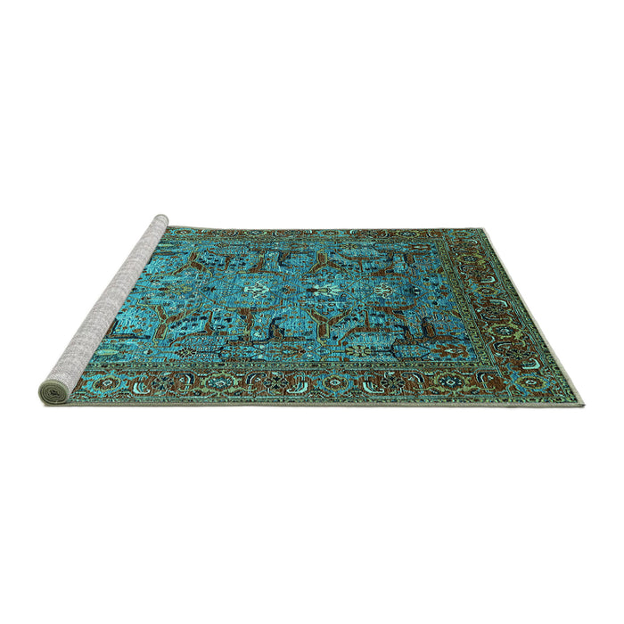 Sideview of Machine Washable Oriental Turquoise Traditional Area Rugs, wshurb2840turq