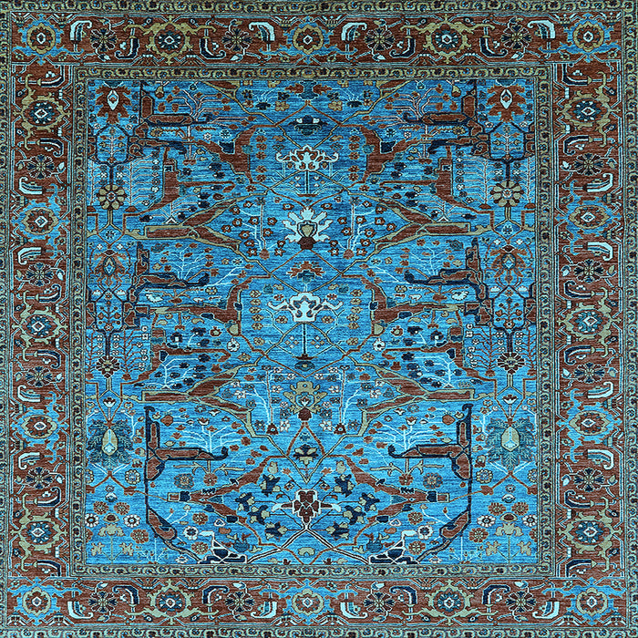 Square Machine Washable Oriental Light Blue Traditional Rug, wshurb2840lblu