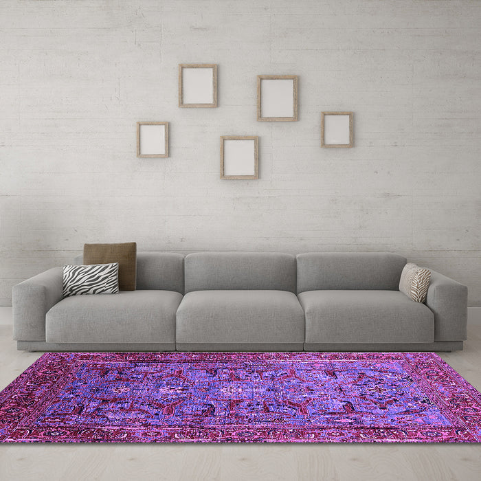 Machine Washable Oriental Purple Traditional Area Rugs in a Living Room, wshurb2840pur