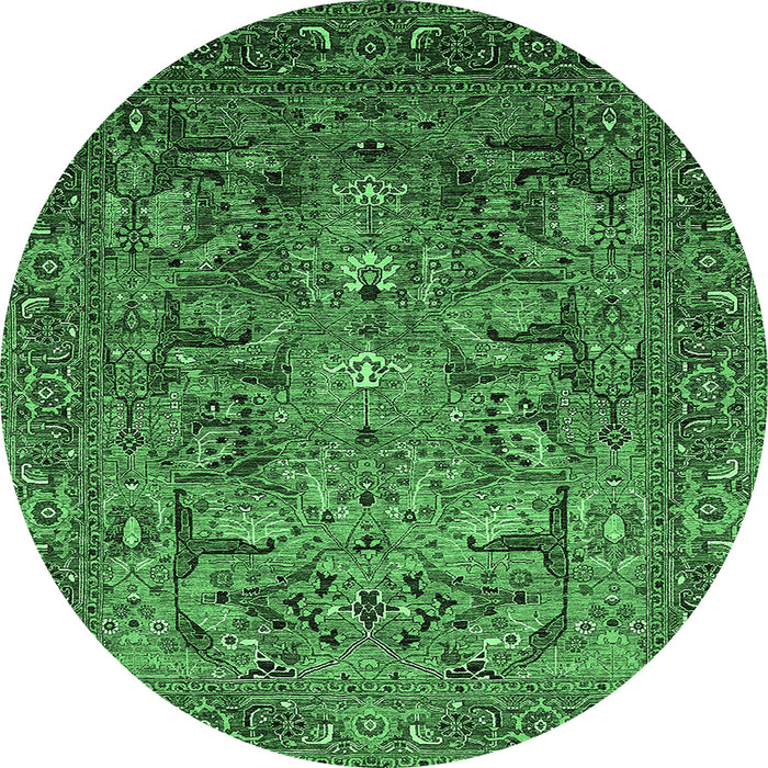 Round Oriental Emerald Green Traditional Rug, urb2840emgrn