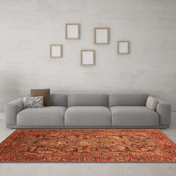 Machine Washable Oriental Orange Traditional Area Rugs in a Living Room, wshurb2840org