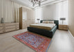 Mid-Century Modern Gunmetal Gray Oriental Rug in a Bedroom, urb2840