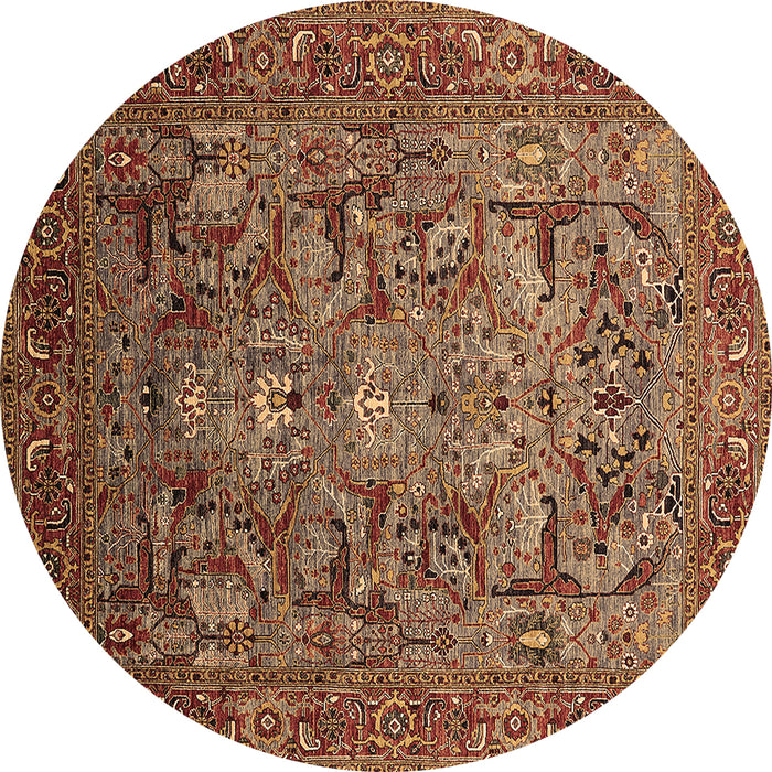 Round Oriental Brown Traditional Rug, urb2840brn