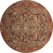 Round Machine Washable Oriental Brown Traditional Rug, wshurb2840brn