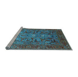 Sideview of Machine Washable Oriental Light Blue Traditional Rug, wshurb2840lblu