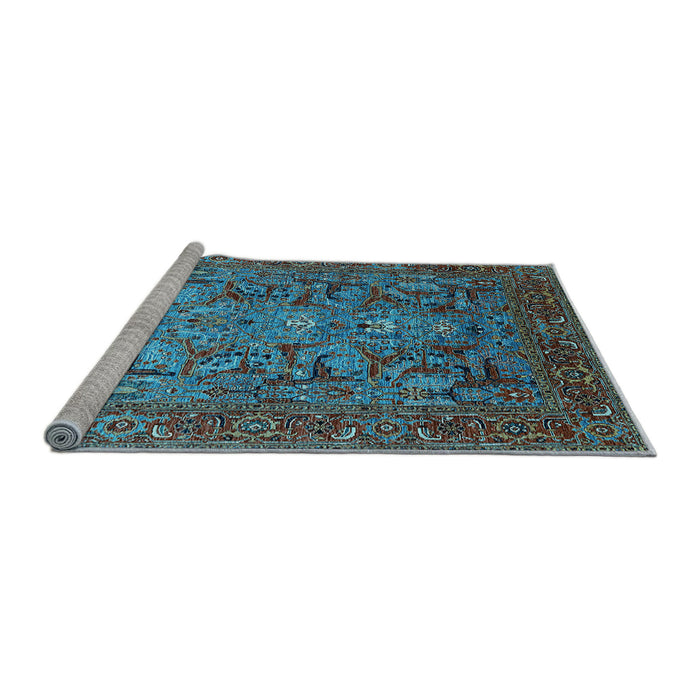 Sideview of Machine Washable Oriental Light Blue Traditional Rug, wshurb2840lblu