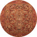 Round Machine Washable Oriental Orange Traditional Area Rugs, wshurb2840org