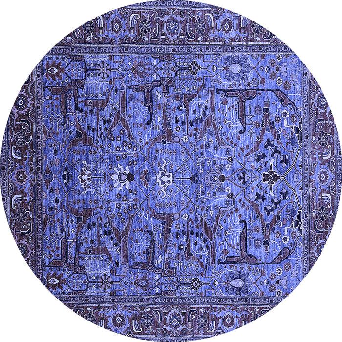 Round Machine Washable Oriental Blue Traditional Rug, wshurb2840blu