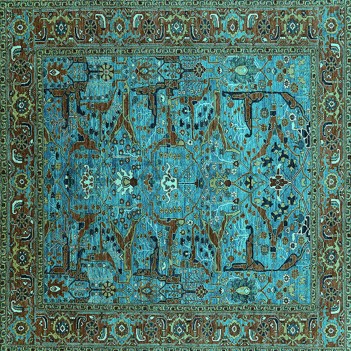 Square Machine Washable Oriental Turquoise Traditional Area Rugs, wshurb2840turq
