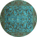 Round Machine Washable Oriental Turquoise Traditional Area Rugs, wshurb2840turq