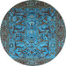 Round Machine Washable Oriental Light Blue Traditional Rug, wshurb2840lblu