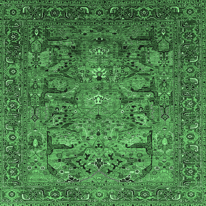 Square Machine Washable Oriental Emerald Green Traditional Area Rugs, wshurb2840emgrn