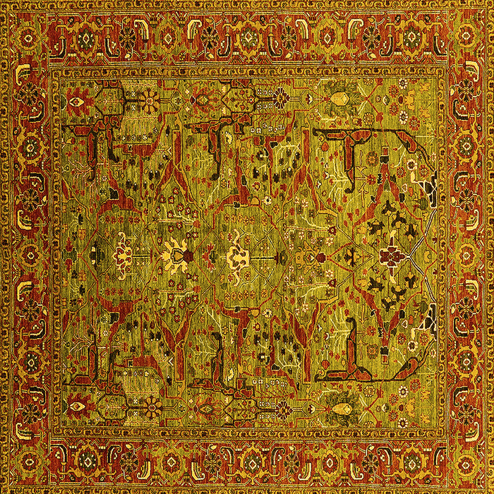 Square Machine Washable Oriental Yellow Traditional Rug, wshurb2840yw