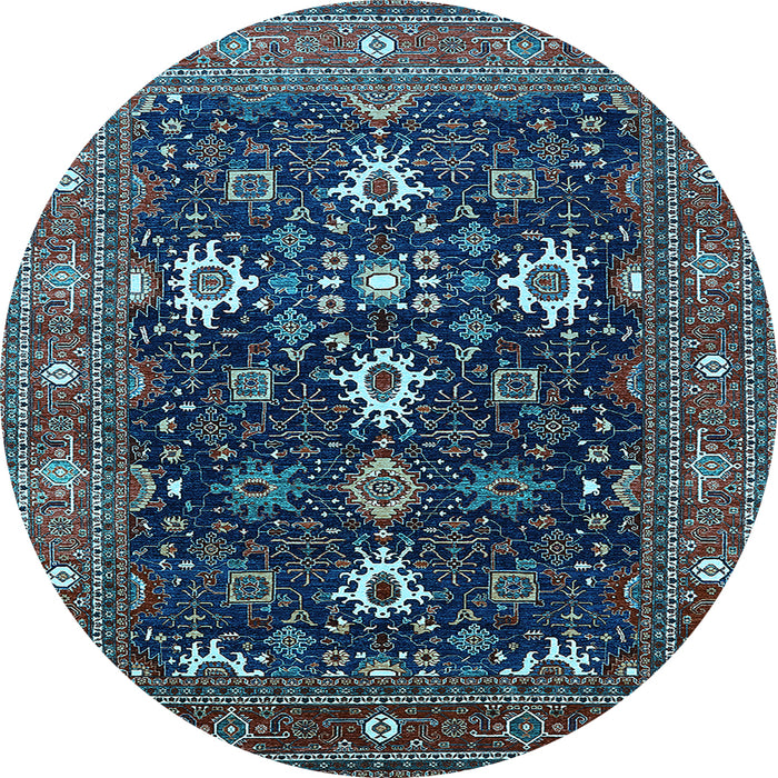Round Machine Washable Oriental Light Blue Traditional Rug, wshurb2841lblu
