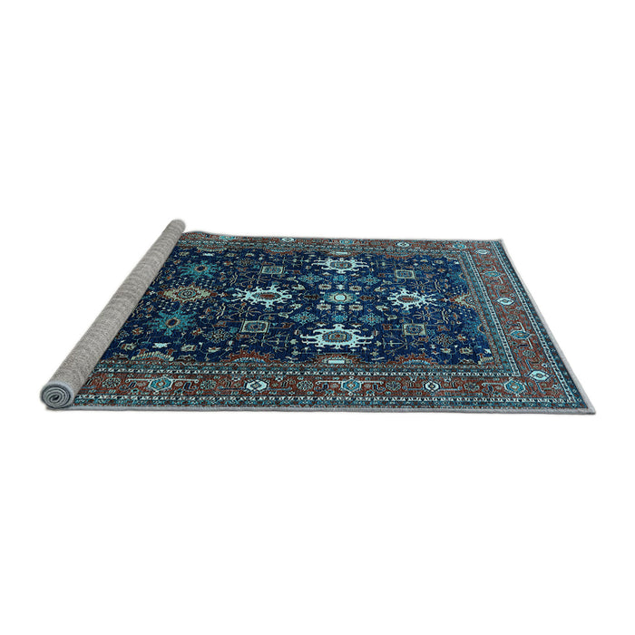 Sideview of Machine Washable Oriental Light Blue Traditional Rug, wshurb2841lblu