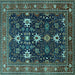 Square Machine Washable Oriental Turquoise Traditional Area Rugs, wshurb2841turq
