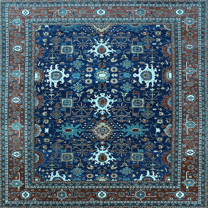 Square Machine Washable Oriental Light Blue Traditional Rug, wshurb2841lblu