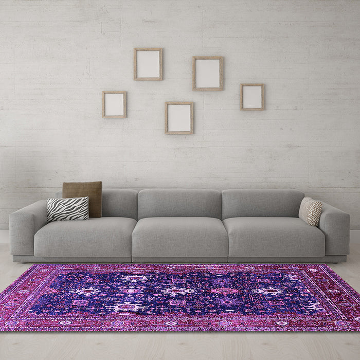 Machine Washable Oriental Purple Traditional Area Rugs in a Living Room, wshurb2841pur
