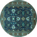 Round Oriental Turquoise Traditional Rug, urb2841turq