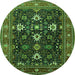 Round Machine Washable Oriental Green Traditional Area Rugs, wshurb2841grn