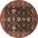 Round Oriental Brown Traditional Rug, urb2841brn