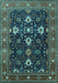 Machine Washable Oriental Turquoise Traditional Area Rugs, wshurb2841turq