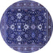 Round Machine Washable Oriental Blue Traditional Rug, wshurb2841blu