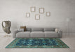 Machine Washable Oriental Turquoise Traditional Area Rugs in a Living Room,, wshurb2841turq