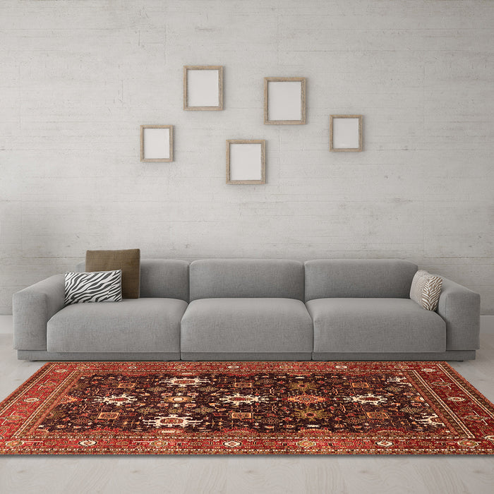 Machine Washable Oriental Orange Traditional Area Rugs in a Living Room, wshurb2841org