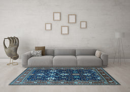 Machine Washable Oriental Light Blue Traditional Rug in a Living Room, wshurb2841lblu