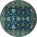 Round Machine Washable Oriental Turquoise Traditional Area Rugs, wshurb2841turq
