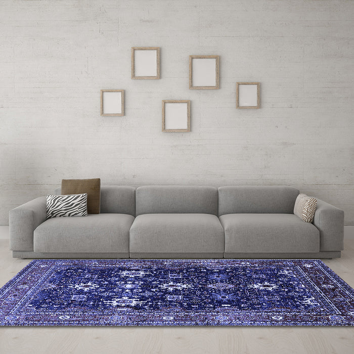 Machine Washable Oriental Blue Traditional Rug in a Living Room, wshurb2841blu