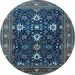 Round Oriental Light Blue Traditional Rug, urb2841lblu