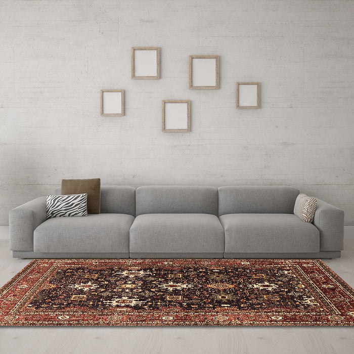 Machine Washable Oriental Brown Traditional Rug in a Living Room,, wshurb2841brn