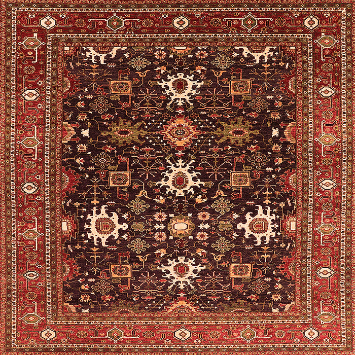 Square Machine Washable Oriental Orange Traditional Area Rugs, wshurb2841org