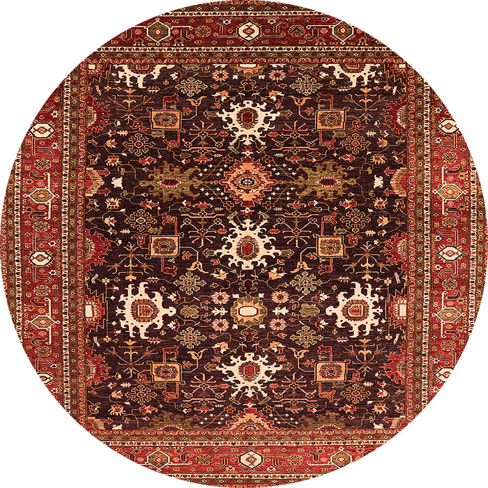 Round Machine Washable Oriental Orange Traditional Area Rugs, wshurb2841org