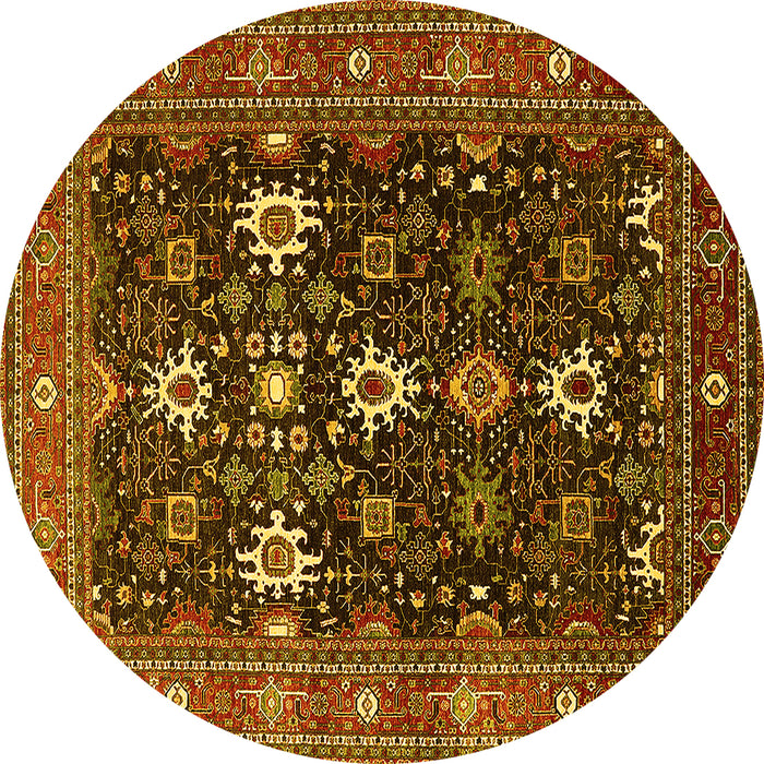 Round Machine Washable Oriental Yellow Traditional Rug, wshurb2841yw