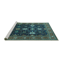 Sideview of Machine Washable Oriental Turquoise Traditional Area Rugs, wshurb2841turq