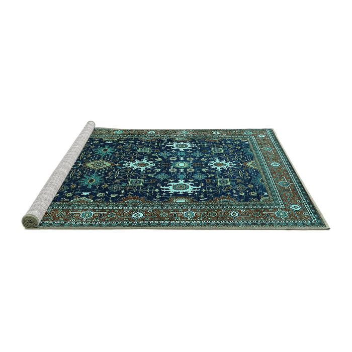Sideview of Machine Washable Oriental Turquoise Traditional Area Rugs, wshurb2841turq