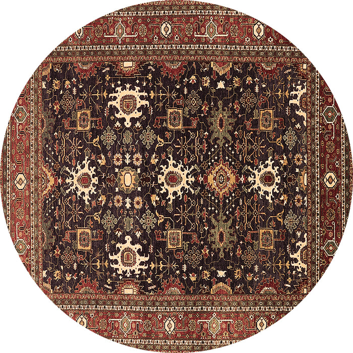Round Machine Washable Oriental Brown Traditional Rug, wshurb2841brn
