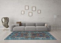 Machine Washable Oriental Light Blue Industrial Rug, wshurb2842lblu